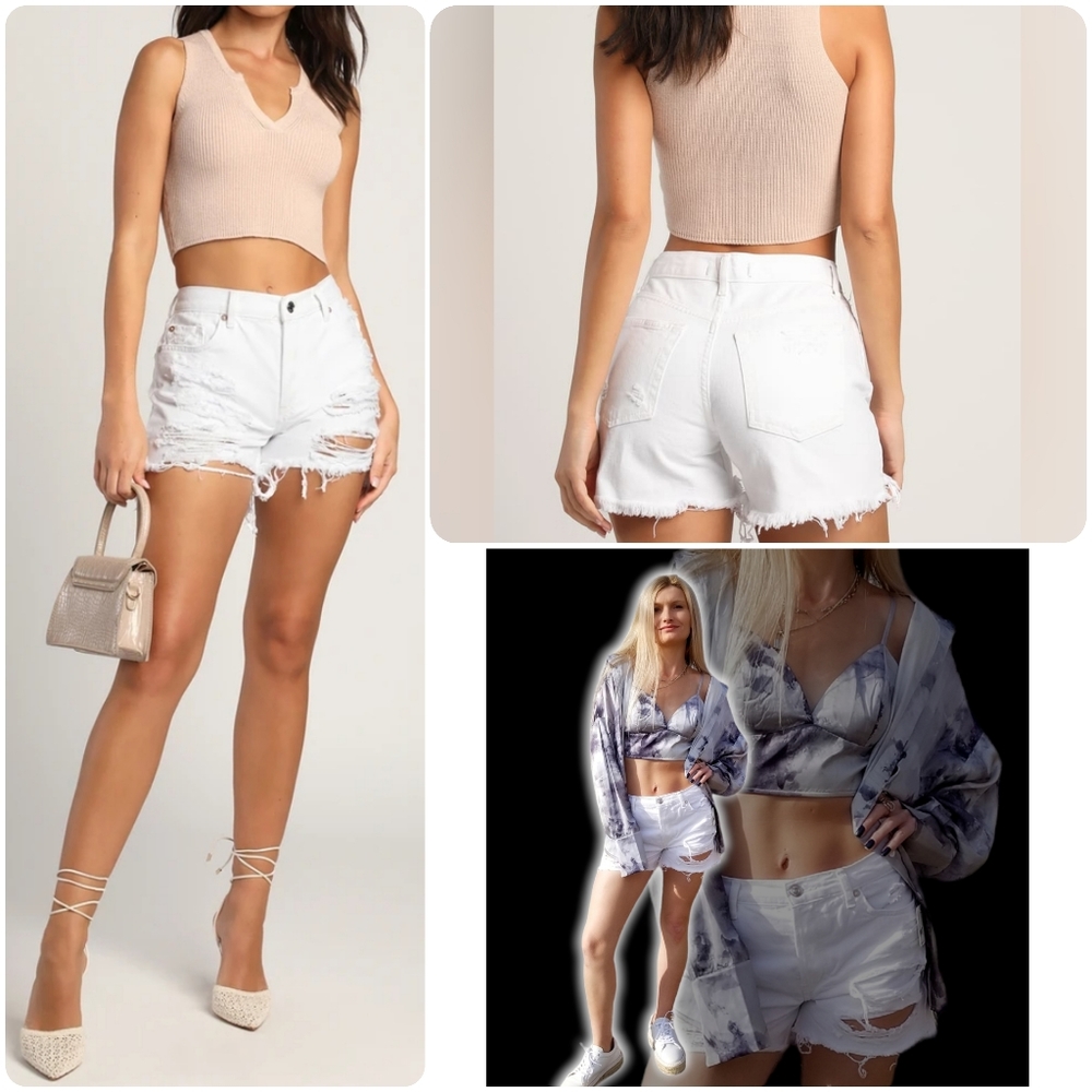 NWT Free People Maggie Mid Rise Cutoff Shorts in Optic White